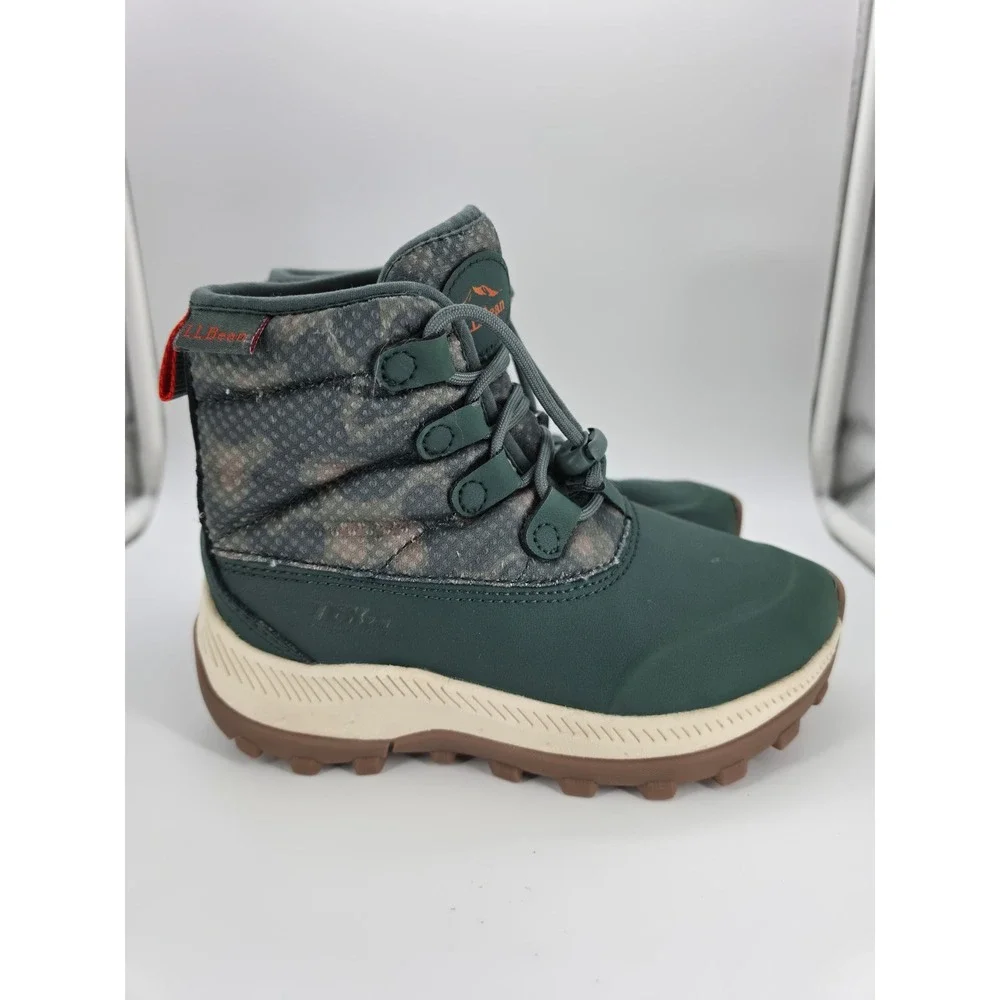 LL Bean Kids Access Insulated Snow Boots Size 12 Winter Green Camo Bungee Lace